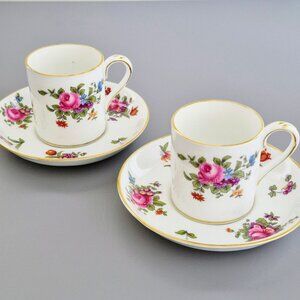Vintage Crown Staffordshire "Dresden Spray" Demitasse Cup & Saucer, 2 Sets